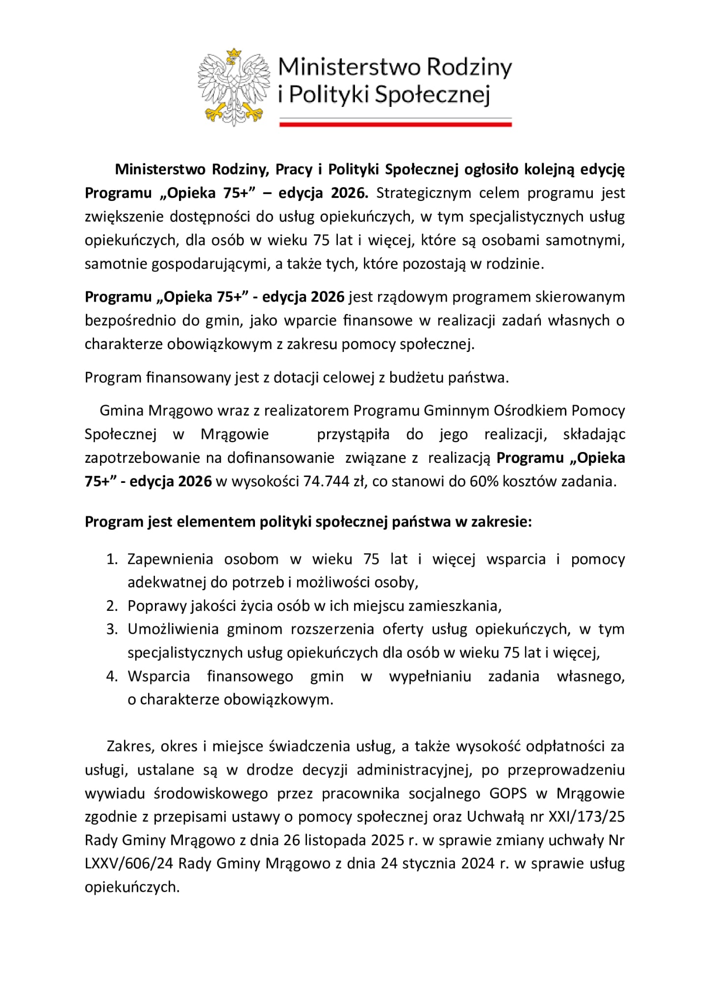 Plakat: Program Opieka 75+ - Edycja 2026