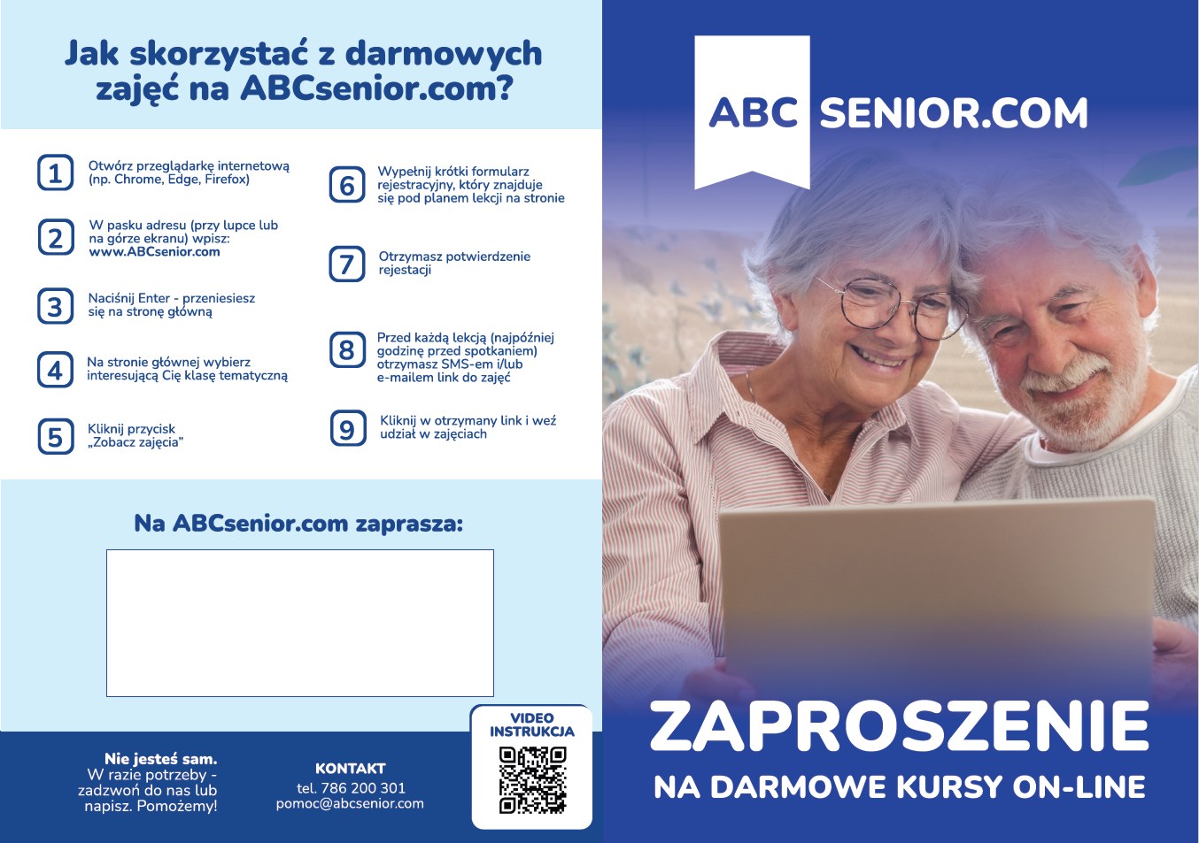 Plakat: Darmowe zajęcia na ABCsenior.com